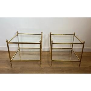 Pair Of Neoclassical Style Brass Side Tables. French Work By Maison Jansen. Circa 1940