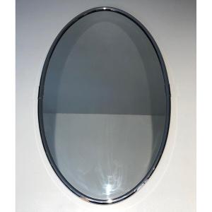 Miroir Ovale Chromé De Style Art Déco. Travail Français. Vers 1970