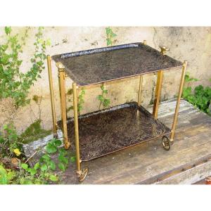 Table, Rolling Service Trolley "textable" In Golden Brass And Formica