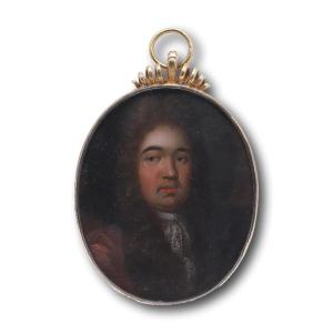 Portrait Miniature d'Un Gentilhomme. Anglais, Dernier Quart Du XVIIe Siècle.  