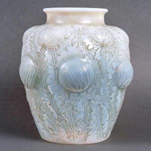 1926 René Lalique - Vase Domrémy Verre Opalescent Patiné Bleu Gris