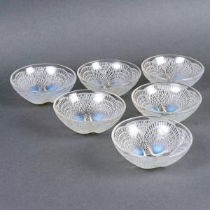 1924 René Lalique - 6 Bols Coquilles Verre Opalescent