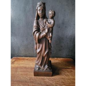  Virgin And Child In Carved Wood - 18th Century