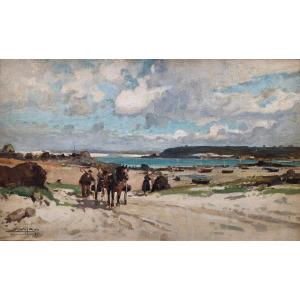 Goémoniers Sur La Plage Par Eugène Villon - Bretagne