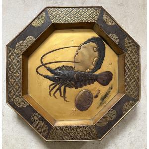 Plat En Laque Japon XIXème - Meiji - Takamaki-e - Décor Langouste