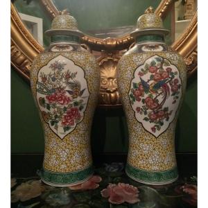 Pair Of Desvres Earthenware Vases 