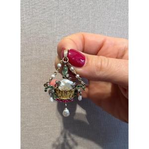 Belle Epoque Pendant, Gold, Emerald, Diamond Ruby