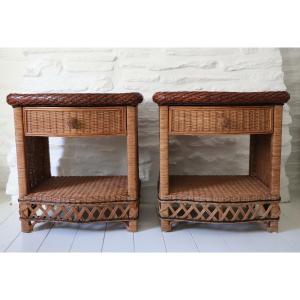 Pair Of Wicker Bedside Tables End Tables Vivai Del Sud Design XX Italy