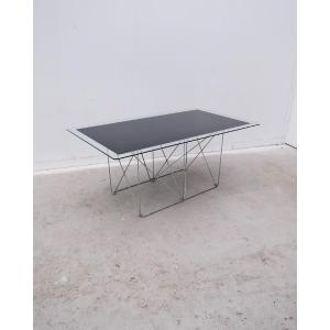 Max Sauze Dining Table In Metal And Enameled Glass, 1960 