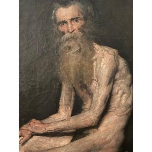 Great Academy Of A Seated Naked Old Man Late 19th Century