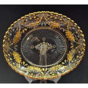 Large Beautiful Gold Glass Dish. L-33cm