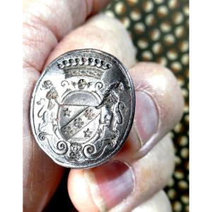 Cut-out Silver Thumb Seal, Count's Coat Of Arms, Louis XV Period