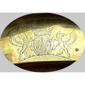 Large Beard Dish Engraved  Marquis Coat Of Arms,  Louis XV, Formerly Silver Plated.