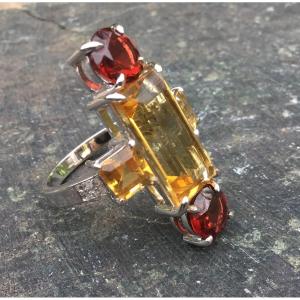 Bague, or, grenats, citrines, diamants