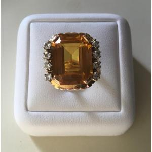 Bague or, citrine et diamants