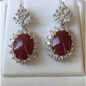 Paire de boucles d'oreille, or, rubis et diamants