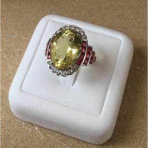 Bague or, citrine, diamant et rubis