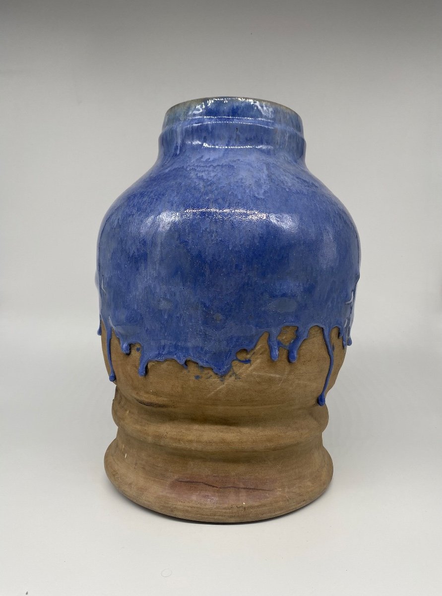 Vase En Céramique émaillée Bleu, Tampon Vf