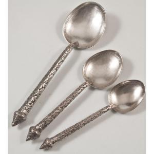 3 Ladles / Rice Spoons Asian Silver China Indochina Vietnam Cambodia