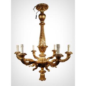 Golden Wood Chandelier: Italian Artisanal Elegance From The 1950s