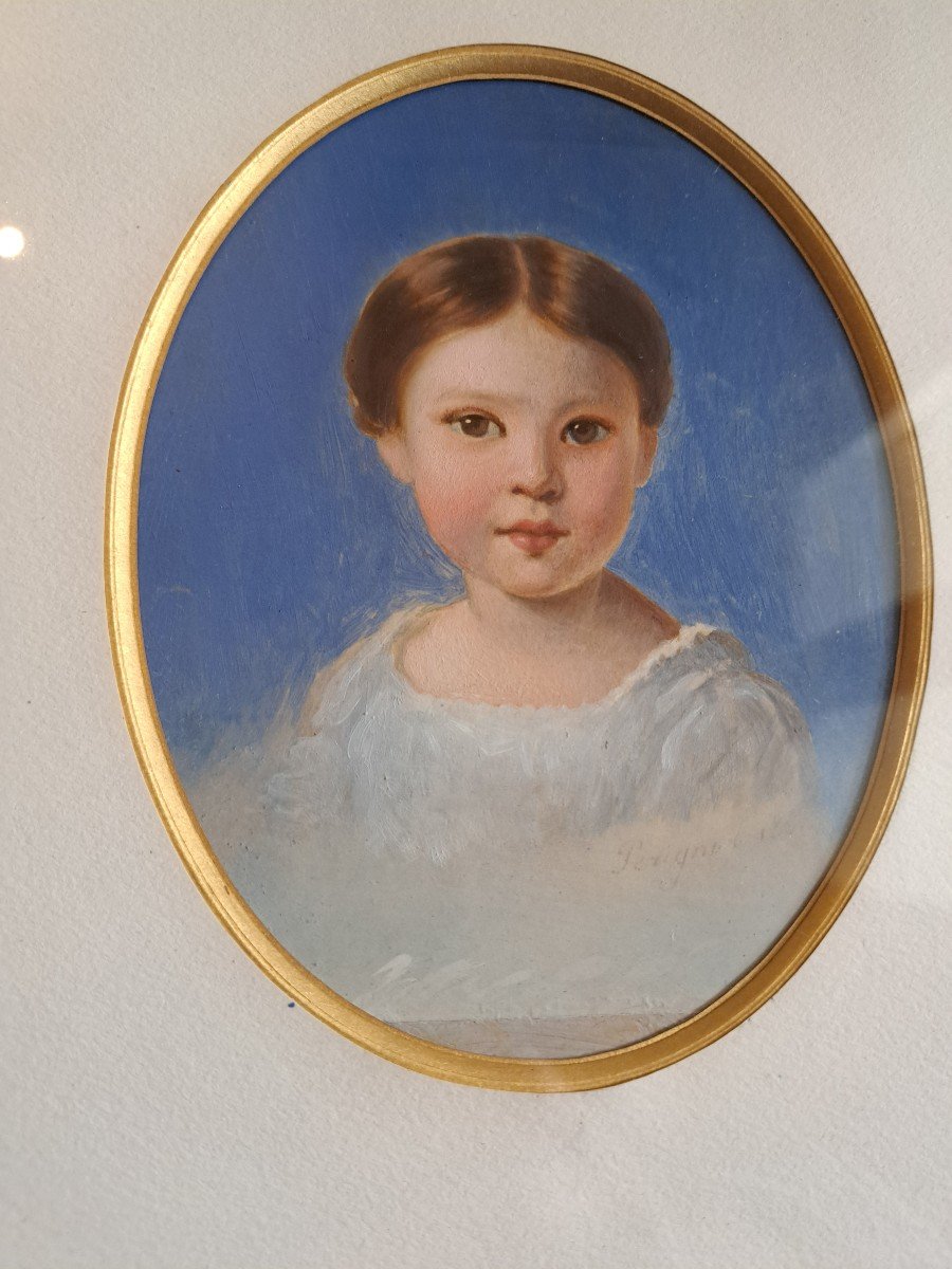 Alexis Joseph Pérignon , Portrait De Jeune Fille , Gouache Sur Papier , XIX°. -photo-6