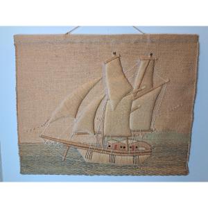 Attributed To Don Freeman, Large Tapestry, Sailing Ship, Jute, 1970s. 