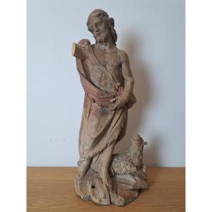 Saint Jean Baptiste , Bois Anciennement Polychromé , France , XVIIIe Siècle . 