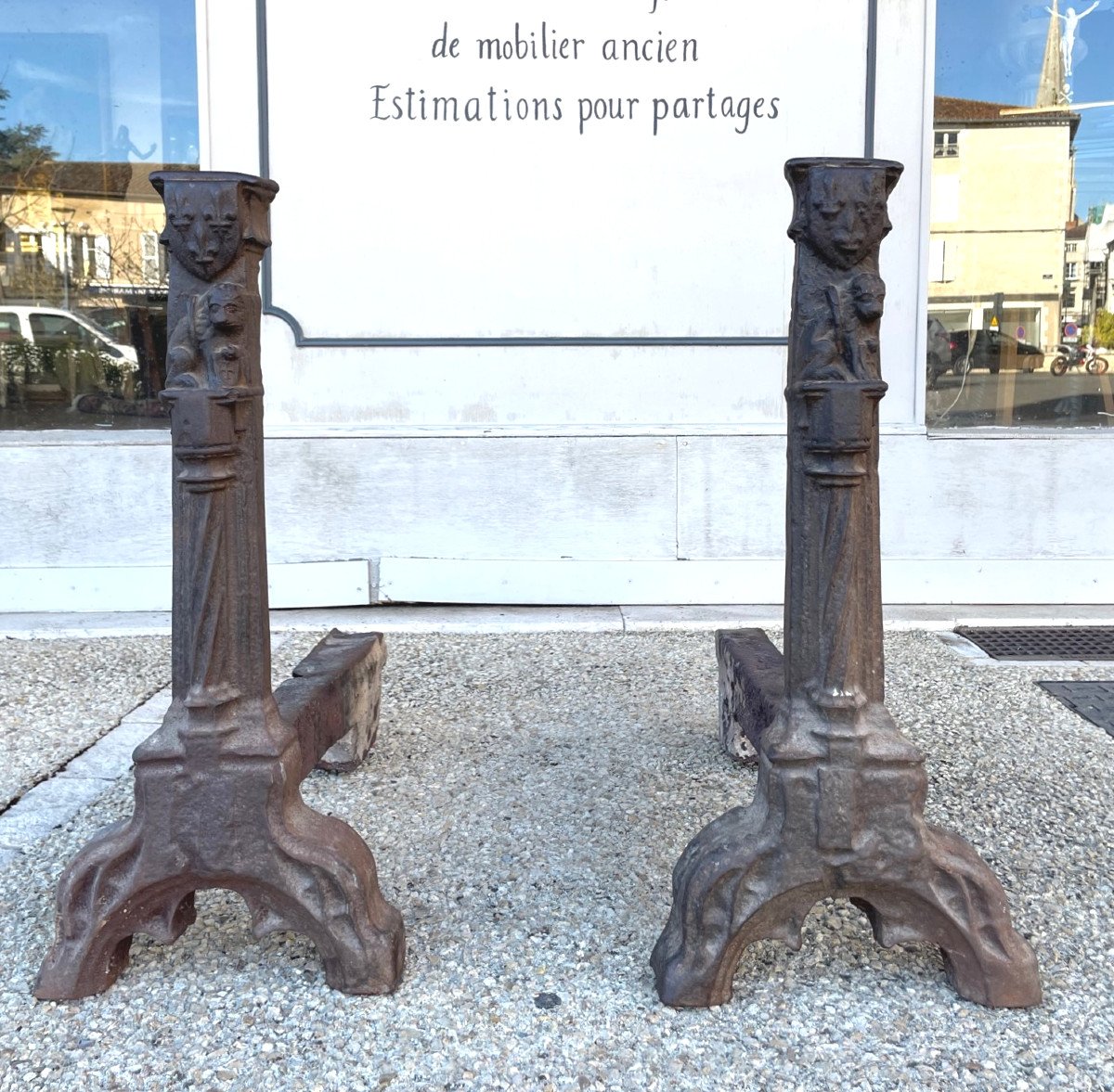 Spectacular Pair Of Gothic Period Andirons