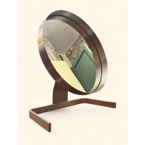 Large Circular Mirror / Psyche In Brushed Aluminum By Pierre Vandel