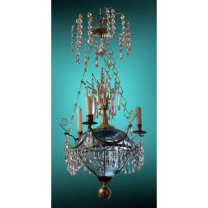 Small 18th Century’ S Style Russian  Emerald Crystal Chandelier