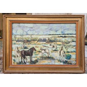 Camargue Horses By Toussaint Ambrogiani d'Orcino 1913-1986