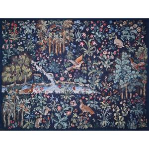 Aubusson Verdure Tapestry, Mille Fleurs Style, Circa 1960 - 201lx145h Cm - No. 1481