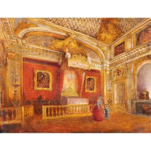 Ecole Française vers 1830-40, Versailles, la chambre du roi, tableau, chateau, romantisme