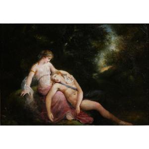 French Neoclassical School Circa 1810, Pyramus And Thisbe, Painting, Mythology, Antiquity