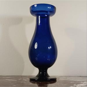 Fin Du XVIIIe Siècle - Vase Balustre Sur Piédouche Louis XVI - Verre Bleu Soufflé 