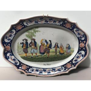 Large Decorative Earthenware Dish From Quimper "breton Wedding"