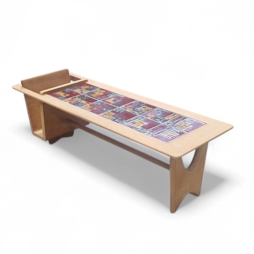 Thibault Coffee Table In Light Oak And Ceramics, Guillerme Et Chambron