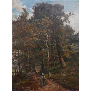 Edmond De Schampheleer Grand Paysage Orée Du Bois Huile/toile XIXe Siècle Signé