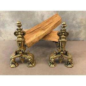 Pair Of Andirons In Bronze Around 1900