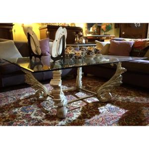 Smoking Table Made With 18th Century Wooden Friezes, Bound By A Gilded Iron Frame.