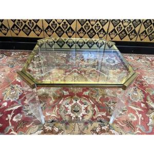 Plexiglas And Brass Coffee Table 