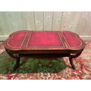 English Style Coffee Table Red Leather Top