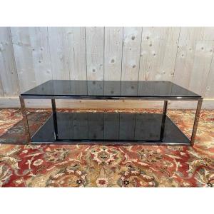 1970 Chrome And Smoked Glass Coffee Table 