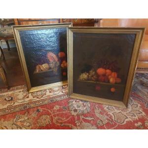 Pair Of 18th Century Still Lifes With Fruits