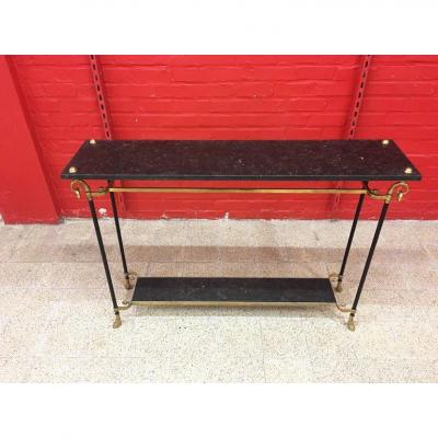 Maison Jansen, Elegant Console In Bronze, Brass And Black Marble Circa 1950