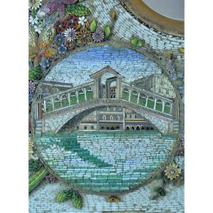 Ancien Grand Miroir Micro Mosaïque Grand Tour Italie Venise Pont Rialto 19 ème Rare