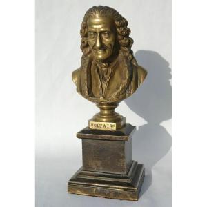 19th Century Bronze Bust, Portrait Of The Philosopher Voltaire, Age Of Enlightenment 