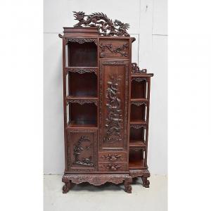  Atypique Meuble Cabinet Asiatique, Origine Vietnam, En Acajou Massif - Fin XIXe 