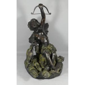 Bronze Group With Angel With Bow And Birds, Early 20th Century