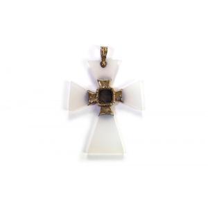 Georgian Maltese Cross Chalcedony Pendant In 9k, Reliquary Cross, White Chalcedony, Gold Cross